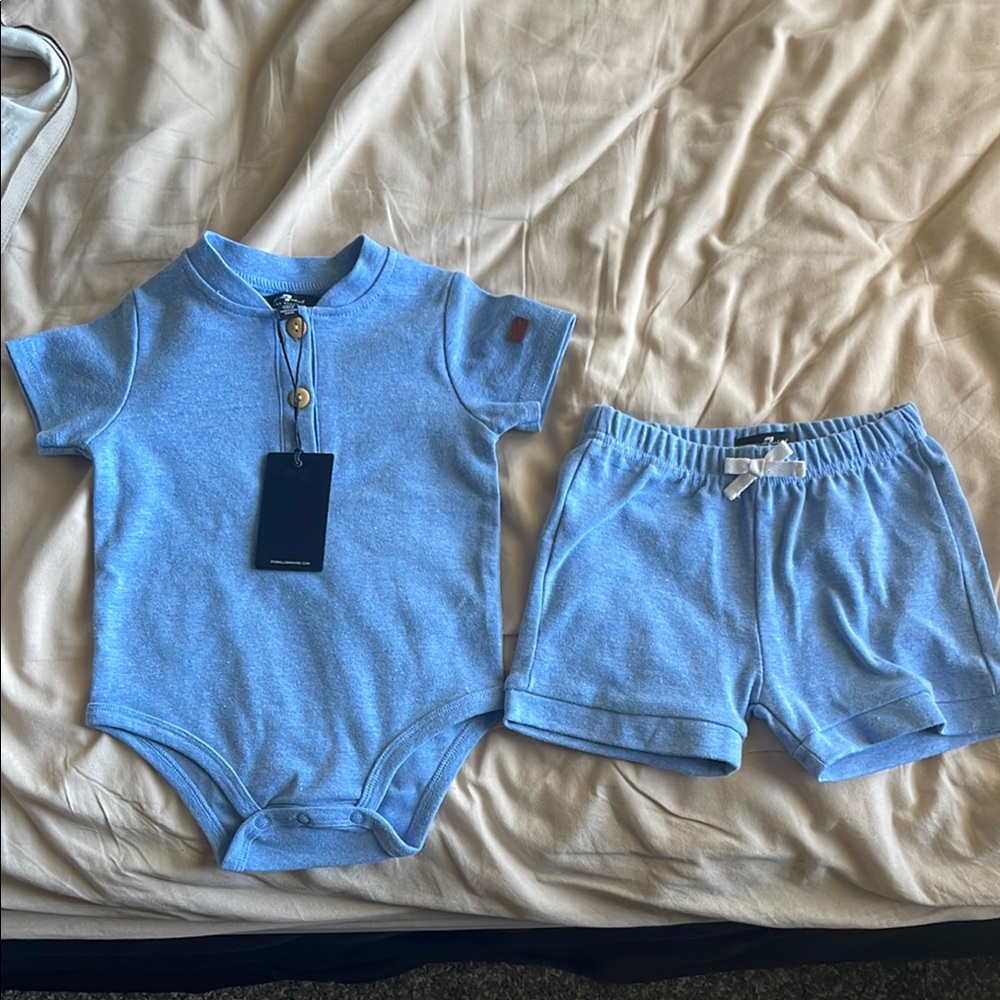 7 For All Mankind Blue Kids Romper and Shorts Set